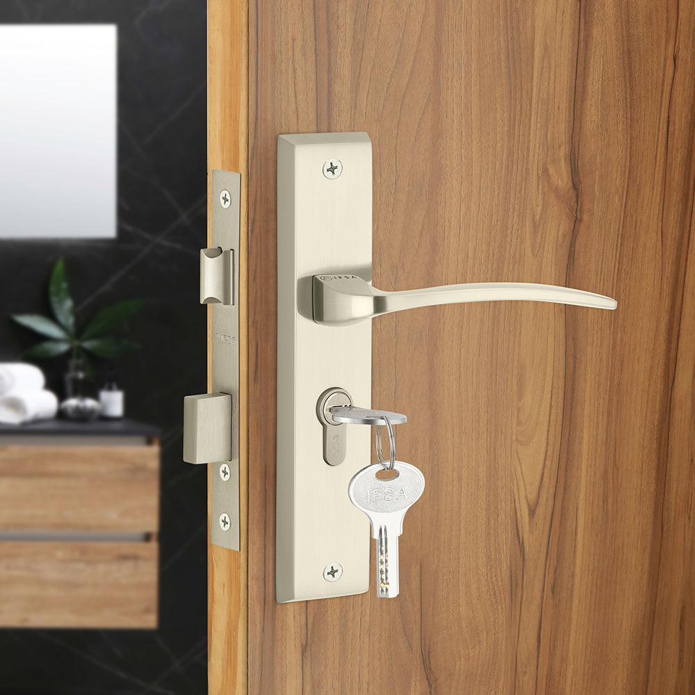 IPSA Azure Iris Handle Series on 8" Plate CYS Lockset with 60mm One Side Key and Knob - Finish FSS